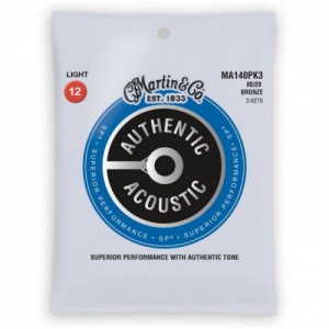 Martin MA140PK3 Authentic Acoustic SP Strings, 80/20 Bronze Light (.012-.054) - 3-Pack 